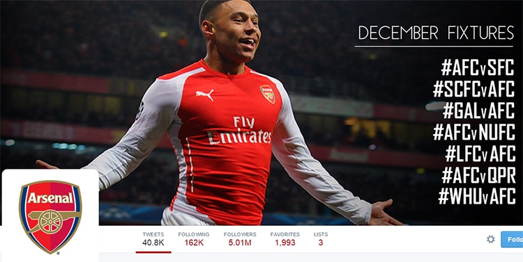 5 million Twitter Followers for Arsenal