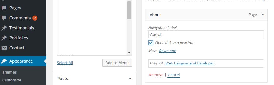 Open a link in new tab wordpress menu